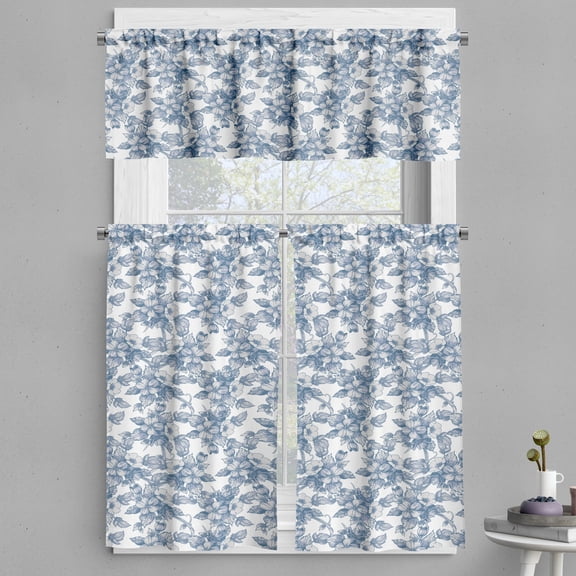 Ambesonne Blue Floral Valance & Curtain, Retro Apple Blossoming, 55"x24", Coconut and White
