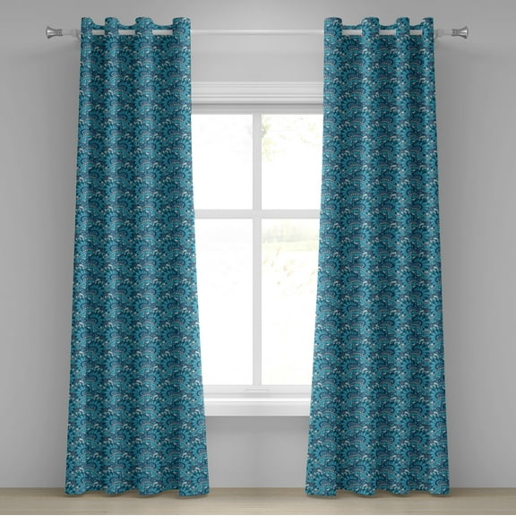 Ambesonne Blue Grommet Curtain, Boho Bouquet Ornate Swirls, 50" x 84", Blue Mauve and White
