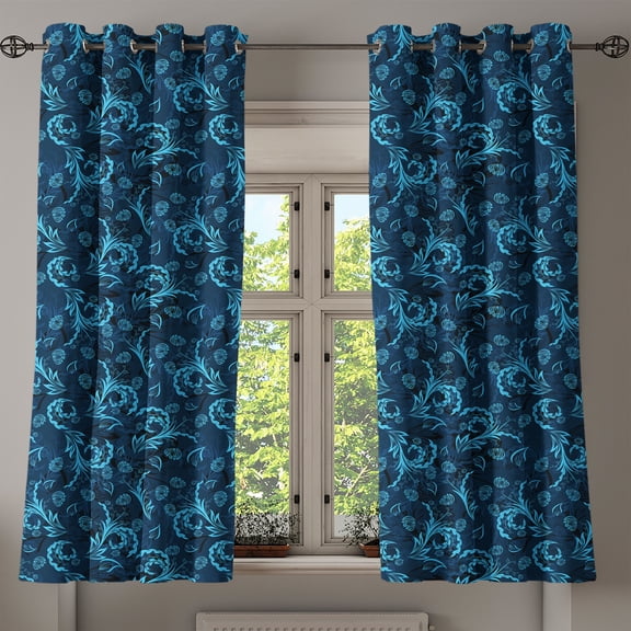 Ambesonne Blue Grommet Curtain, Damask Inspired Abstract, 50" x 63", Indigo Aqua