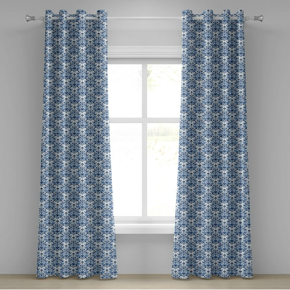 Ambesonne Blue Grommet Curtain, Indigo Victorian Design, 50" x 84", Petrol Blue Turquoise