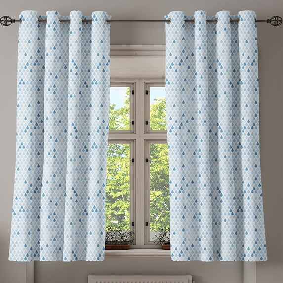 Ambesonne Blue Grommet Curtain, Raindrops White Navy, 50" x 54", Pale Blue