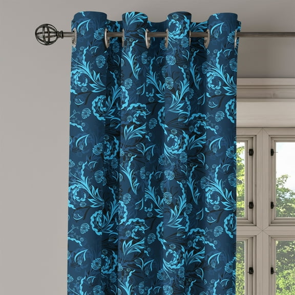 Ambesonne Blue Grommet Curtain Single Panel, Damask Inspired Abstract, 50"x60", Indigo Aqua