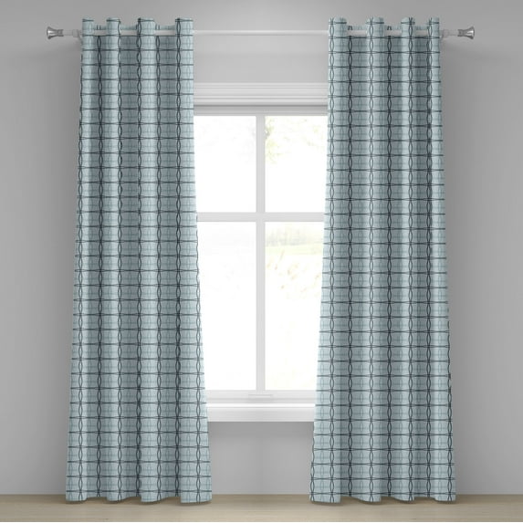 Ambesonne Blue Grommet Curtain, Square Wavy Lines Patterns, 50" x 108", Almond Green Slate Blue