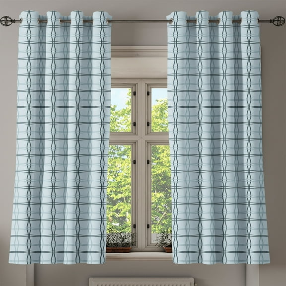 Ambesonne Blue Grommet Curtain, Square Wavy Lines Patterns, 50" x 54", Almond Green Slate Blue