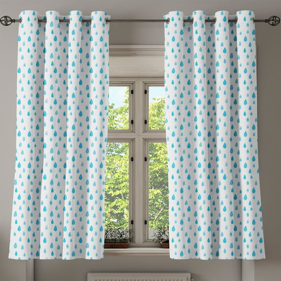 Ambesonne Blue Grommet Curtain, Watercolor Raindrops, 50" x 54", Blue White