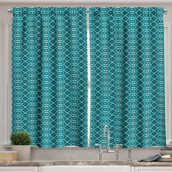 Ambesonne Blue Kitchen Curtains, Abstract Triangular Shapes, 55"x45", Teal Dark Teal White