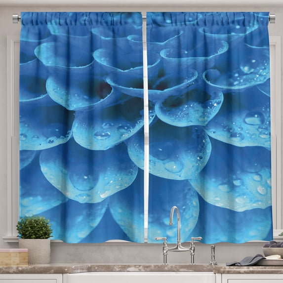 Ambesonne Blue Kitchen Curtains, Gerbera Abstract Petals, 55"x39", Blue Pale Blue