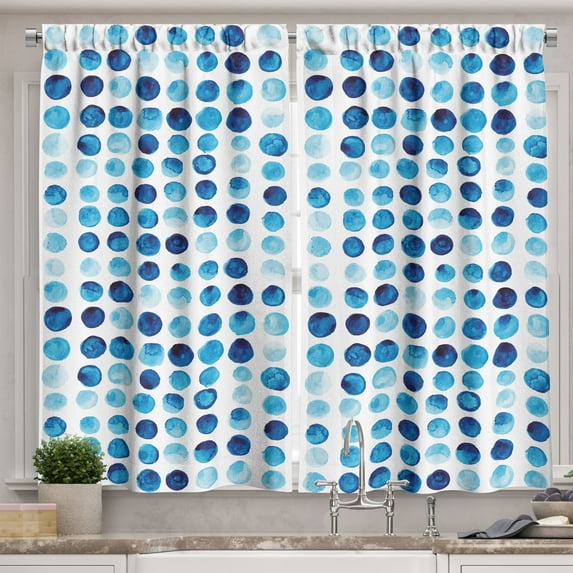 Ambesonne Blue Kitchen Curtains, Hand Drawn Circles Cells, 55"x39", Blue Pale Blue