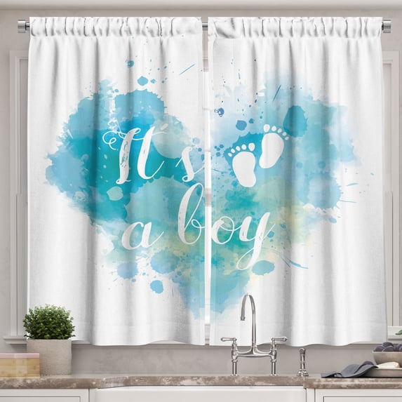 Ambesonne Blue Kitchen Curtains, Its a Boy Grunge, 55"x45", Turquoise and Blue