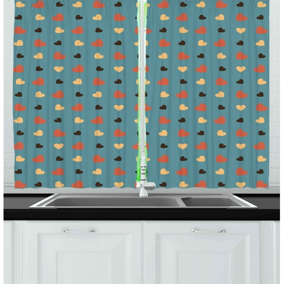 Ambesonne Blue Kitchen Curtains, Valentines Romantic Love, 55"x39", Blue Brown and Vermilion
