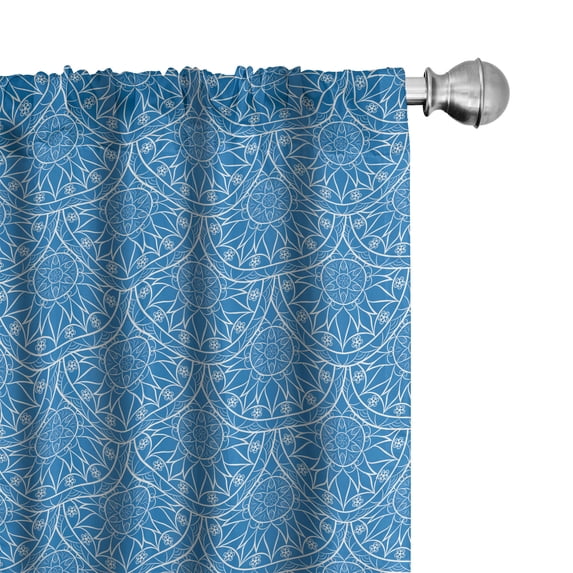 Ambesonne Blue Mandala Window Curtains, Monochrome Floral Art, Each 28" W x 63" L, Sea Blue White
