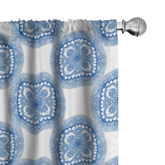 Ambesonne Blue Mandala Window Curtains, Oriental Floral Motif, Each 28" W x 84" L, Sea Blue and White