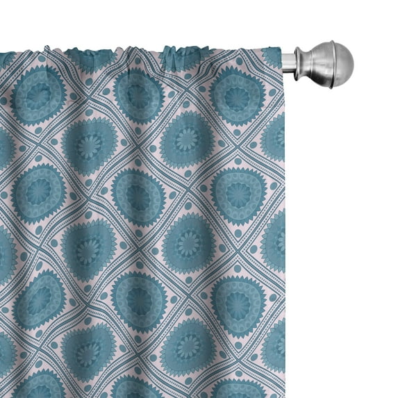 Ambesonne Blue Mandala Window Curtains, Rhombus Dots Floral, Each 28" W x 84" L, Blue Pale Pink