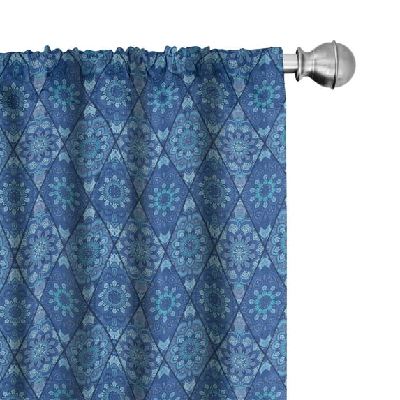 Ambesonne Blue Mandala Window Curtains, Rhombus Floral Boho, Each 28" W x 84" L, Royal Blue Lavender