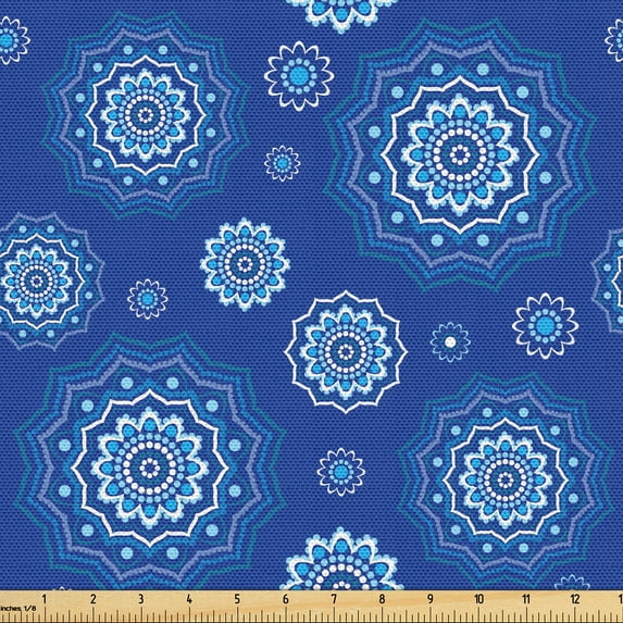 Ambesonne Blue Mandala Fabric by the Yard Upholstery, Floral Composition Art, 3 Yards, Sky Blue Violet Blue