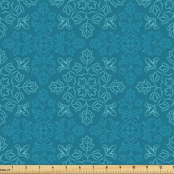 Ambesonne Blue Mandala Fabric by the Yard Upholstery, Oriental Flowers Leaf, 3 Yards, Sea Blue and Aqua