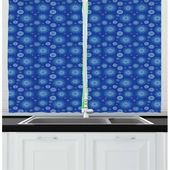Ambesonne Blue Mandala Kitchen Curtains, Floral Composition Art, 55"x45", Sky Blue Violet Blue