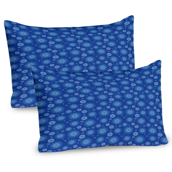 Ambesonne Blue Mandala Pillow Sham 2 Pack, Floral Composition Art, 36"x20", Sky Blue Violet Blue