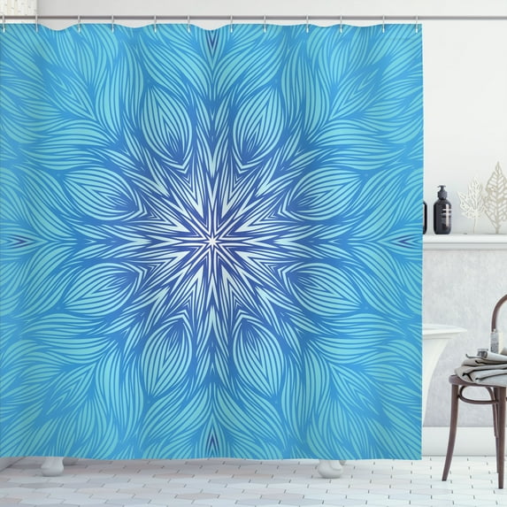 Ambesonne Blue Mandala Shower Curtain, Psychedelic Abstract, 69"Wx84"L, Aqua Blue and White