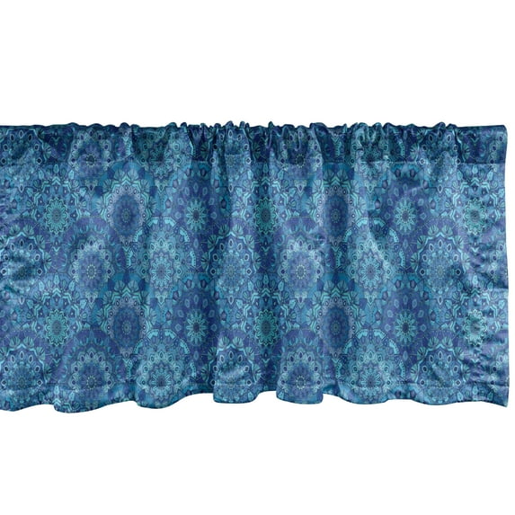 Ambesonne Blue Mandala Window Valance, Hippie Bohemian Flowers Arranged as Scales Richly Detailed Oriental, Curtain Valance for Kitchen Bedroom Decor with Rod Pocket, 54" X 12", Violet Blue Pale Blue