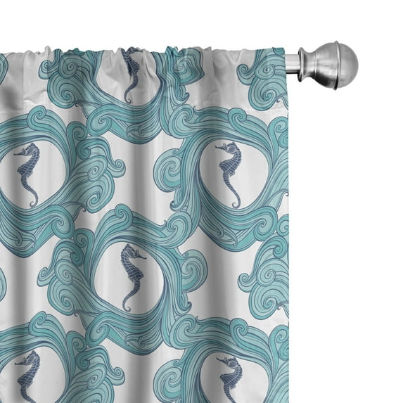 Ambesonne Blue Nautical Window Curtains, Seahorses on Rounds, Each 28" W x 63" L, Seafoam Dark Sky Blue