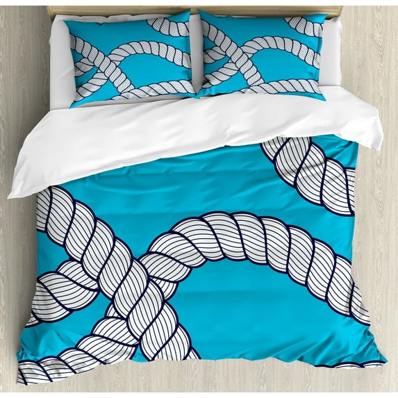Ambesonne Blue Nautical Duvet Cover Set, Blue Background, 2-Calking, Dark Violet Blue White