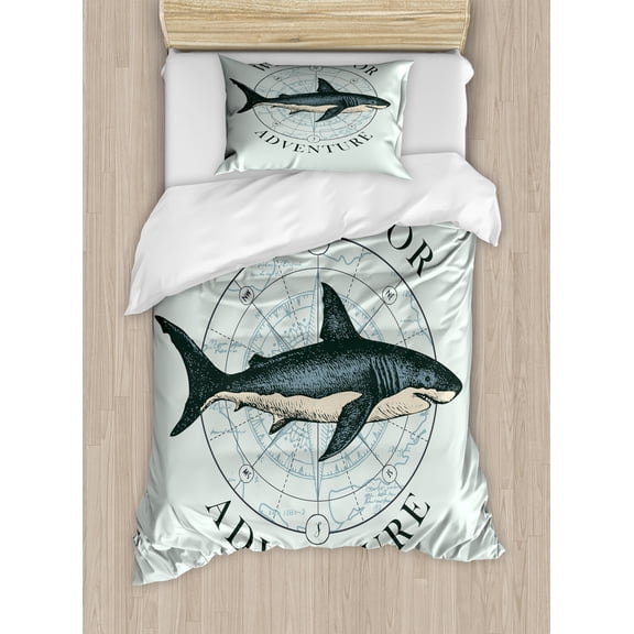 Ambesonne Blue Nautical Duvet Cover Sets, We Live for Adventure, 2-Twin, Pale Blue Dark Blue