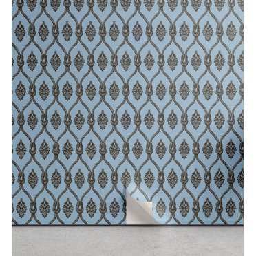 Ambesonne Blue Nautical Peel & Stick Wallpaper for Home, Vintage Damask Like, 13"x36", Dark Taupe Blue