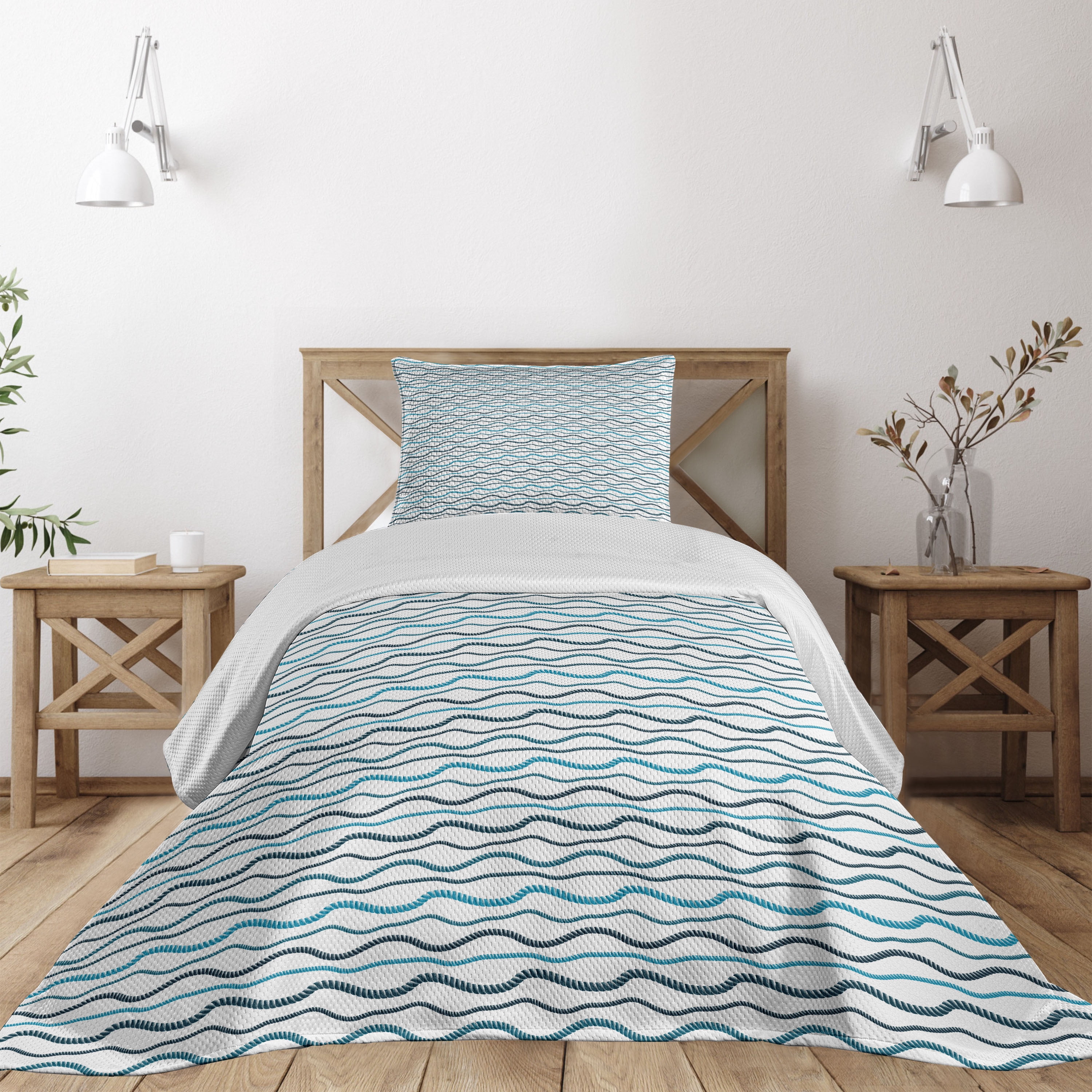 White Quilted Twin Bedspread Set with Pillow Sham