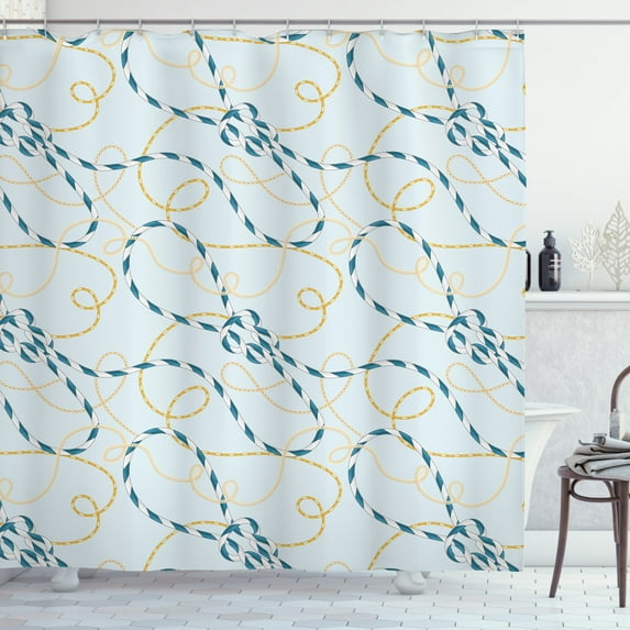 Ambesonne Blue Nautical Shower Curtain, Connected Shapes Art, 69"Wx75"L, Pale Blue Dark Yellow