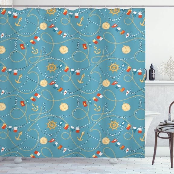 Ambesonne Blue Nautical Shower Curtain, Sailor-man Anchor, 69"Wx84"L, Cadet Blue Beige
