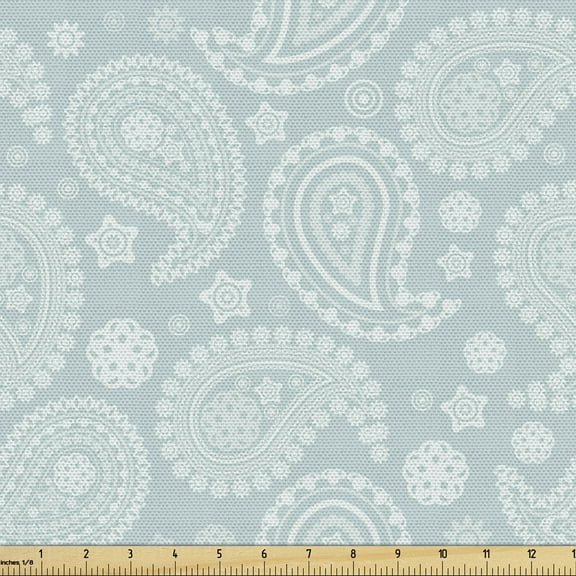 Ambesonne Blue Paisley Fabric by the Yard Upholstery, Ethnic Buta Ornament, 10 Yards, Pale Cadet Blue