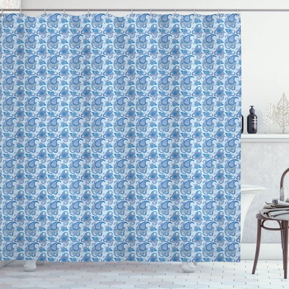 Ambesonne Blue Paisley Shower Curtain, Ethnic Design Flowers, 69"Wx84"L, Pale Blue Multicolor