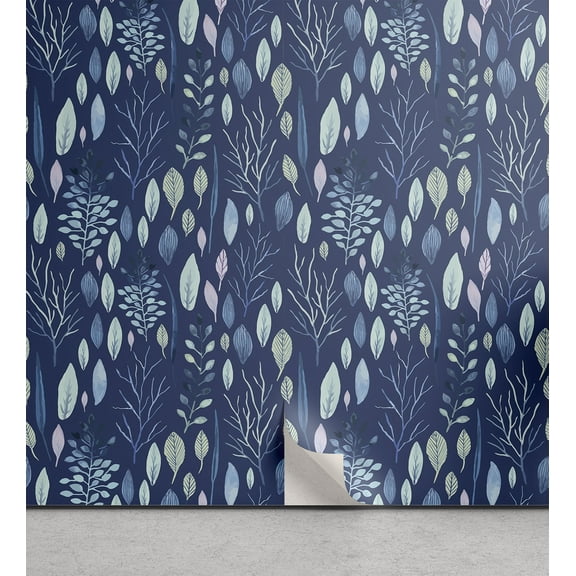 Ambesonne Blue Peel & Stick Wallpaper for Home, Watercolor Leaves Art, 13"x100", Pale Mauve Pale Blue