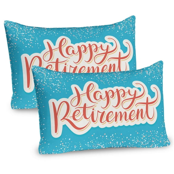 Ambesonne Blue Pillow Sham 2 Pack, Happy Retirement, 30"x20", Coral White Sky Blue