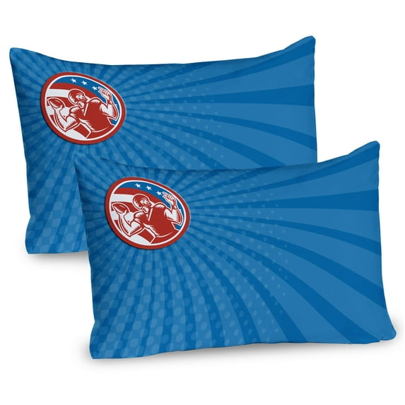 Ambesonne Blue Pillow Sham 2 Pack, Pop Art American Football, 36"x20", Orange Blue Azure Blue