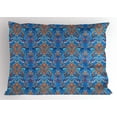 thumbnail image 1 of Ambesonne Blue Pillow Sham, Abstract Floral Ornaments, 26" X 20", Blue Orange Coral, 1 of 2