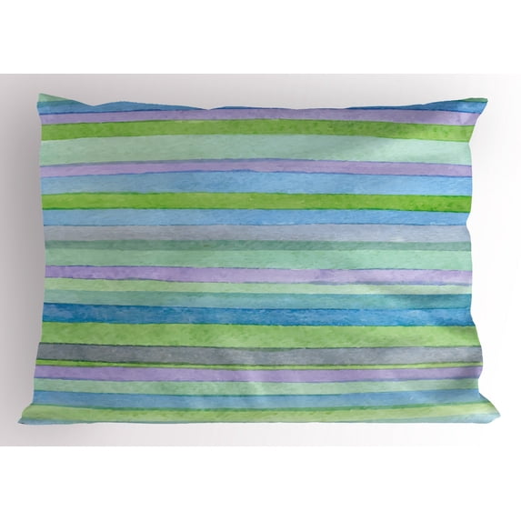 Ambesonne Blue Pillow Sham, Watercolor Stripes Art, 36" X 20", Blue Green Violet