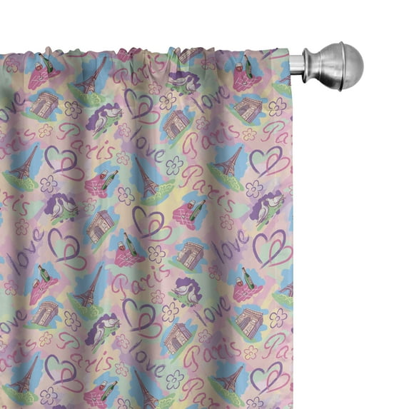 Ambesonne Blue Pink Curtains, Vintage Landmarks, Pair of 28"x84", Pale Pink and Pale Blue