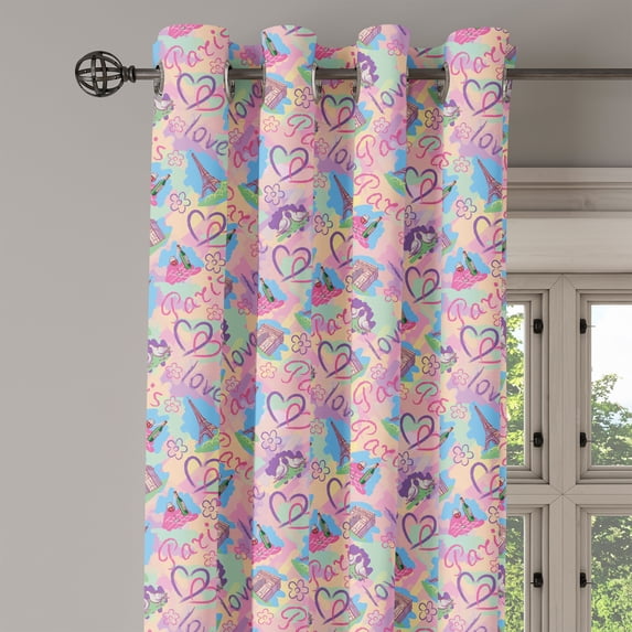 Ambesonne Blue Pink Grommet Curtain Single Panel, Vintage Landmarks, 50"x60", Pale Pink and Pale Blue