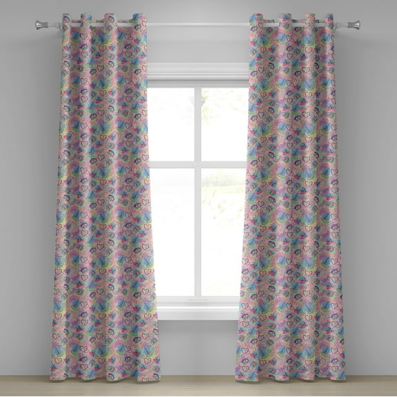 Ambesonne Blue Pink Grommet Curtain, Vintage Landmarks, 50" x 108", Pale Pink and Pale Blue
