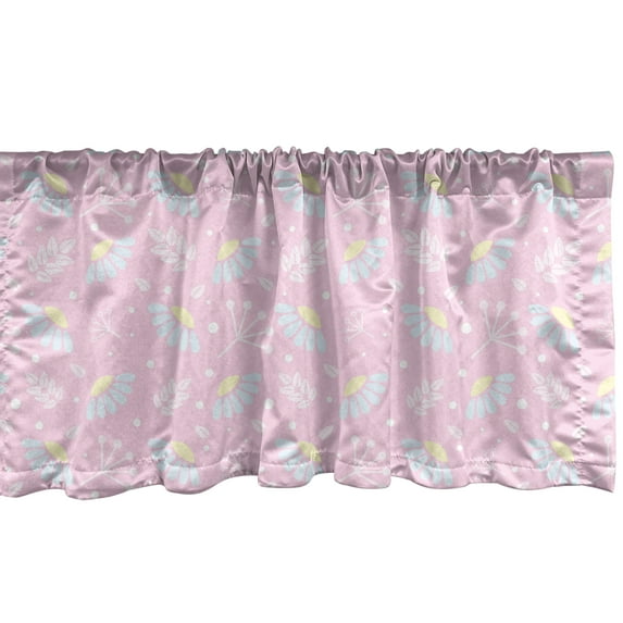 Ambesonne Blue and Pink Window Valance, Pastel Pattern with Flower Petals and Herbs, Curtain Valance for Kitchen Bedroom Decor with Rod Pocket, 54" X 12", Baby Pink Baby Blue
