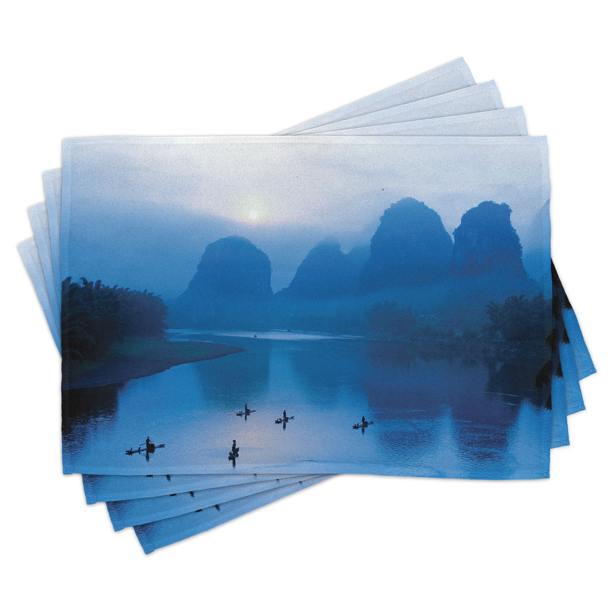 Ambesonne Blue Place Mats Set of 4, Sunrise Raft River Scenery ...