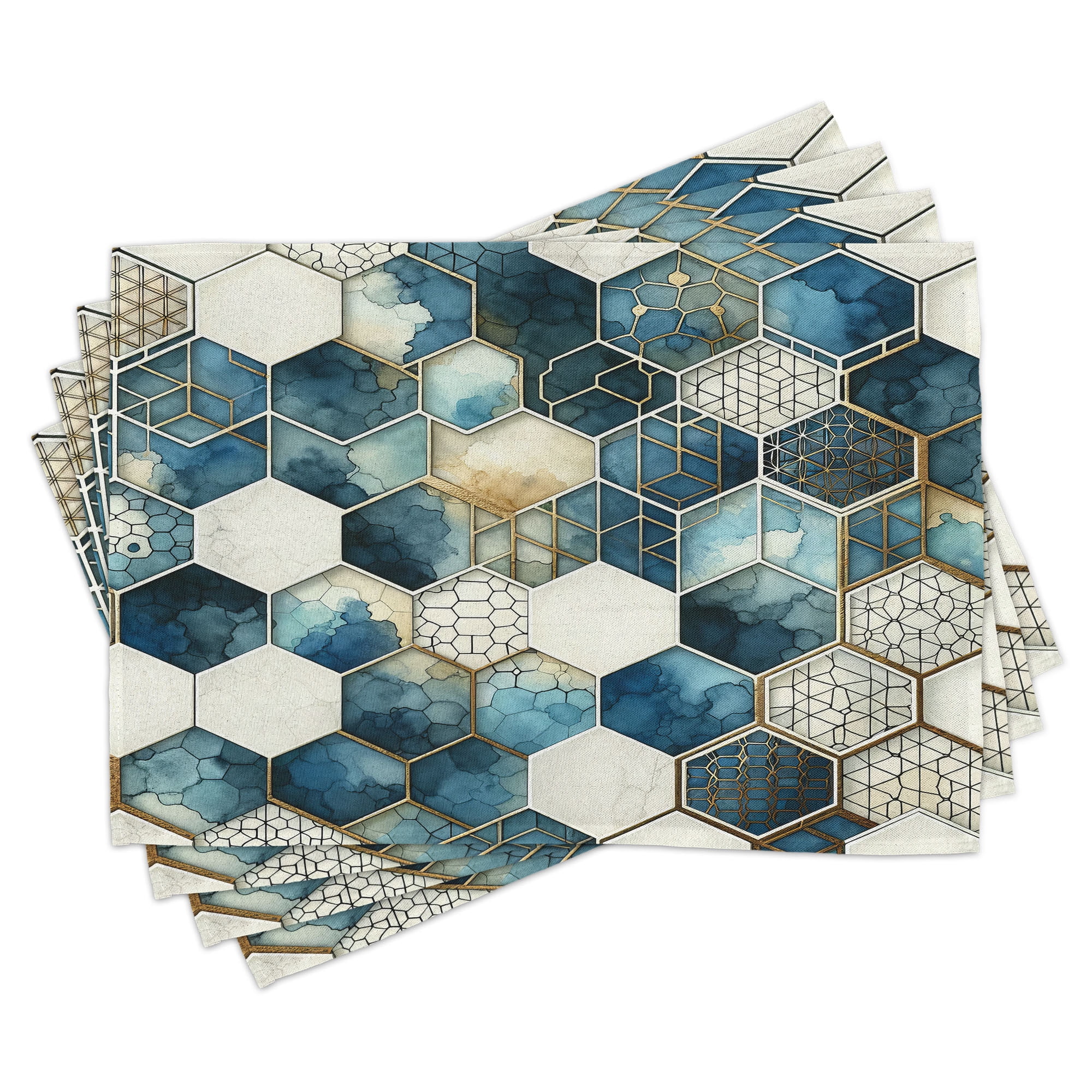 Dark Turquoise and Ivory Watercolor Honeycomb Placemat Set