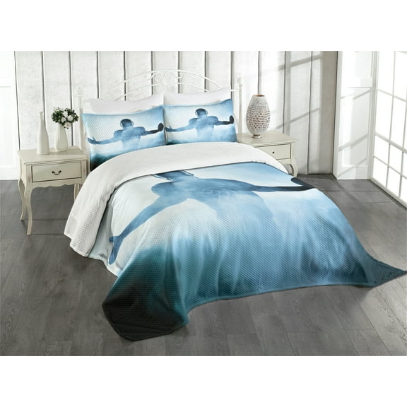 Ambesonne Blue Quilted Bedspread Set 3 Pcs, American Football Hero, King Size, Blue