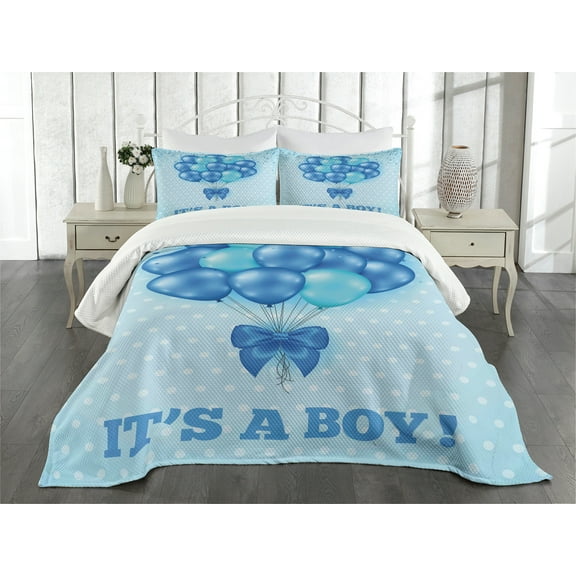 Ambesonne Blue Quilted Bedspread Set 3 Pcs, Balloons Nostalgic Party Art, King Size, Sky Blue