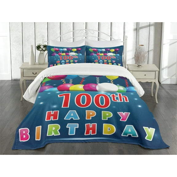 Ambesonne Blue Quilted Bedspread Set 3 Pcs, Balloons on Stars, Queen Size, Blue and Dark Blue
