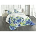 thumbnail image 1 of Ambesonne Blue Quilted Bedspread Set 3 Pcs, Bridal Leaves, King Size, Yellow Blue, 1 of 5