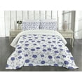 thumbnail image 1 of Ambesonne Blue Quilted Bedspread Set 3 Pcs, Chinese Floral Nature, King Size, Violet Blue White, 1 of 5