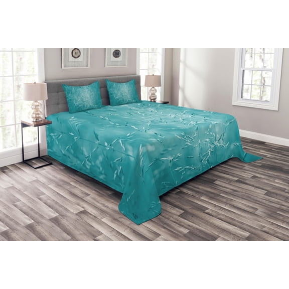 Ambesonne Blue Quilted Bedspread Set 3 Pcs, Countryside Rural, Queen Size, Blue